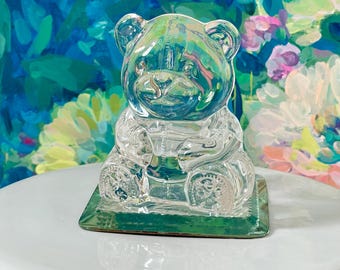 Porta-velas vintage de vidro em formato de urso de pelúcia