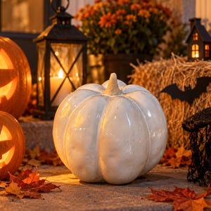 Keramisk pumpafigur, vit pumpadekor, höstdekoration för hemmet, Halloween-bordsprydnad, säsongsbetonad present i lantlig stil