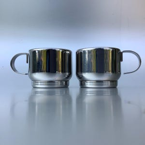 Espresso Coffee Cups and Mini Percolator, Vintage 70s, Made in Italy, Post Modern, Stainless Steel