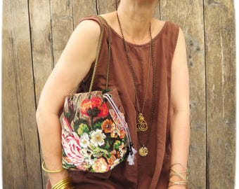 Tapestry Canvas Bucket Bag with Chain, Tulips in a Vase by Hans Bollongier, Flemish painting