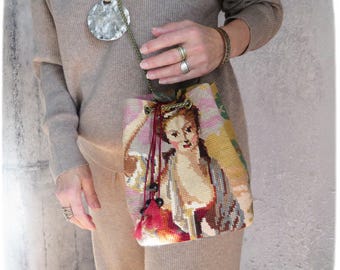 Canvas or Tapestry Purse with Chain, La Laitière by François Boucher