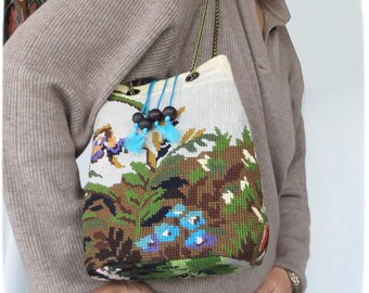 Tapestry Canvas Purse Bag with Chain, Jungle and Butterflies