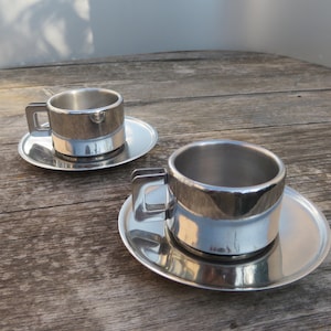 Casalinghi 70s Espresso Cups, Set of 2 Stainless Steel Coffee Cups, Made in Italy