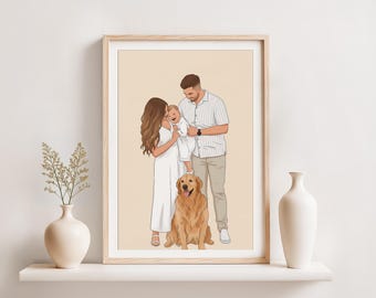 Retrato familiar personalizado: dibujo a partir de una foto, regalo de Navidad, ilustración personalizada