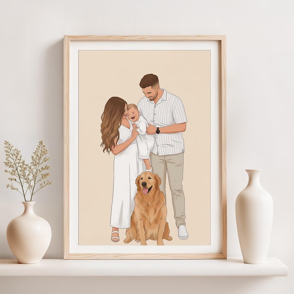 Custom Cartoon Family Portrait: Drawing from Photo, Gift for Christmas, Personalized Illustration