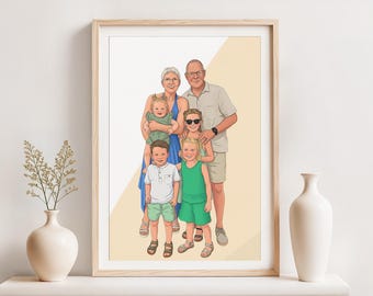 Retrato familiar personalizado a partir de una foto: regalo para abuelos, combina fotos