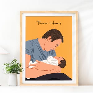 Benutzerdefinierte Cartoon Porträt, neue Vater Geschenk, Vatertagsgeschenk für ihn, Familien Illustration, personalisiertes Geschenk für Papa, Digitaldruck Porträt