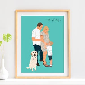 Disegno di famiglia da foto, arte murale personalizzata, ritratto personalizzato, regalo per papà, illustrazione personalizzata, famiglia con animale domestico, ritratto di cartone animato
