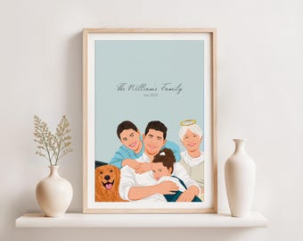 Retrato familiar conmemorativo personalizado: añadir a un ser querido, dibujar a partir de una foto, combinar fotos