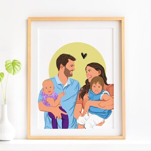 Stampa personalizzata del ritratto di famiglia, regalo personalizzato per la mamma, illustrazione personalizzata, regalo per la festa della mamma, regalo di inaugurazione della casa, ritratto da foto