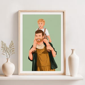 Custom Family Portrait Illustration, Personalized Father's Day Gift, Custom Drawing, First Dad Gift, Portrait from Photo, Grandpa Gift