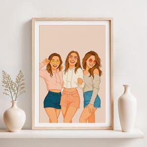Ritratto personalizzato dei cartoni animati, disegno del migliore amico, illustrazione da foto, regalo personalizzato per sorella, regalo di amicizia, gruppo del migliore amico