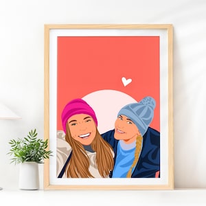 Benutzerdefinierte Bester Freund Porträt, Zeichnung vom Foto, Freundschaftsgeschenk, Schwester Geschenk, personalisiertes Geschenk, Gesichtslose Illustration, Personalisde Foto