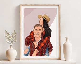 Dibujo de retrato de pareja personalizado, regalo de San Valentín para ella, regalo personalizado para el esposo