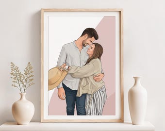 Ilustración de retrato de pareja personalizada: regalo de San Valentín para novia, regalos personalizados para pareja