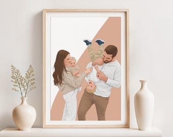 Retrato familiar personalizado, regalo para padres, dibujo a partir de una foto, ilustración personalizada