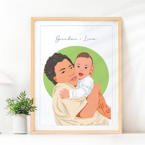 Custom Family Portrait, Personalized Gift, Grandma Birthday Gift, Cartoon Portrait, Mom Gift From Kids, Portrait From Photo, Gift for Woman