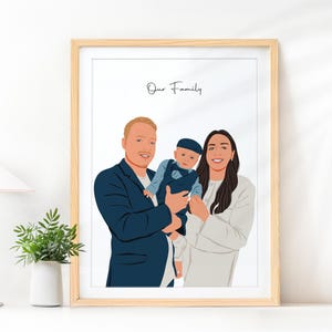 Cartoon Family Portrait, Custom Family Illustration, Mother's Day Gift, Personalized Gift for Her, Portrait from Photo, Portrait Drawing
