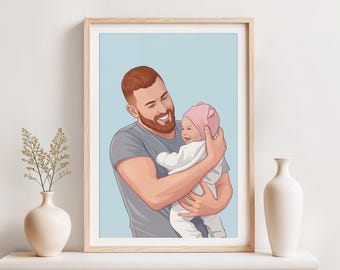 Retrato familiar personalizado, regalo para el primer Día del Padre, regalo para papá primerizo