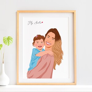 Disegno di famiglia da foto, regalo personalizzato per zia, illustrazione di famiglia personalizzata, foto personalizzata, regalo per donna, regalo di compleanno per lei