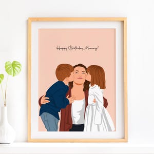 Mama Geburtstagsgeschenk, Familien Portrait, personalisierte Zeichnung, Familien Illustration, Geschenk für Sie, Cartoon Portrait, Oma Geschenk