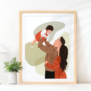 Family Portrait Illustration, Christmas Gift for Mom, Digital Portrait Print, Family with Pet Portrait, Personalized Gift, Faceless Drawing