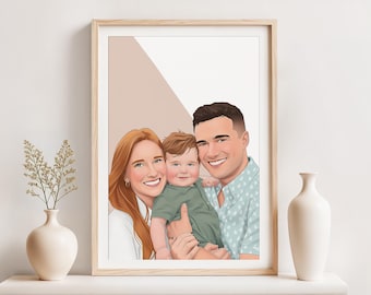 Custom Family Portrait Drawing, Personalized Christmas Gift for Parents, Hand Drawn