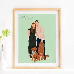 Paar mit Haustier, Paar Zeichnung vom Foto, Cartoon Illustration, Gesichtsloses Porträt, Weihnachtsgeschenk für Freund, personalisiertes Geschenk
