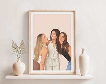 Retrato de caricatura personalizado: regalo de cumpleaños para hermana, dibujo a partir de una foto, ilustración personalizada