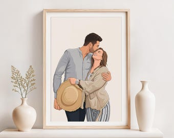 Retrato de pareja personalizado: regalo de San Valentín para él, regalo para novio, dibujo a partir de una foto