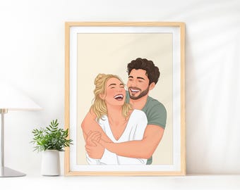 Ilustración de retrato de pareja personalizado: regalo de Navidad para novia, dibujo a partir de una foto, regalo personalizado para ella
