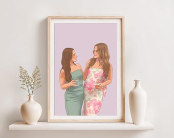 Retrato personalizado de mejor amiga: regalo de cumpleaños para hermana, regalo de amistad, regalo de cumpleaños número 30 para ella, dibujo a partir de una foto.