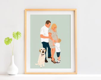 Benutzerdefinierte Familien Illustration, personalisierte Wandkunst, Familien Porträt vom Foto, druckbare Kunst, individuelles Familiengeschenk, Porträt einer geliebten Person