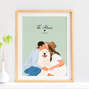 Couple Drawing from Photo, Custom Illustration, Couple with Pet, Custom Portrait, Personalized Gift for Her, Last Minute Gift