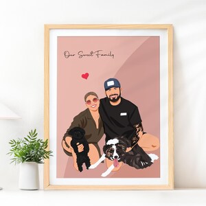 Cartoon Paar Porträt, Zeichnung vom Foto, Benutzerdefinierte Wandkunst, personalisiertes Geschenk für Freundin, Geschenk für Sie, Paar mit Haustier-Porträt