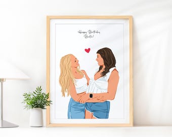 Personalized Friend Portrait, Custom Birthday Gift (Digital Download)