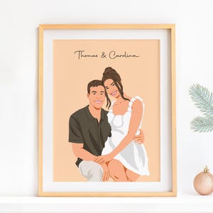 Gepersonaliseerd portret, kerstcadeau voor haar, aangepaste illustratie koppel, cadeau vriendin, cartoontekening, anoniem portret van foto