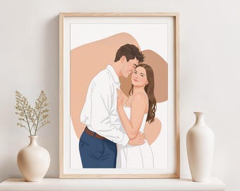 Dibujo de retrato de pareja personalizado: regalo de San Valentín para ella o para su novia.