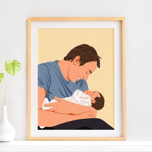 Ritratto di famiglia personalizzato con cartoni animati, regalo per neo-papà, regalo personalizzato per la famiglia, stampa di ritratti senza volto, regalo personalizzato per la festa del papà