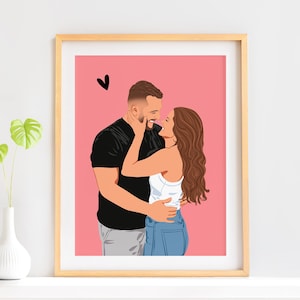 Ritratto di coppia personalizzato, regalo personalizzato per la fidanzata, regalo per il primo anniversario, disegno da foto, regalo per il fidanzato, illustrazione personalizzata