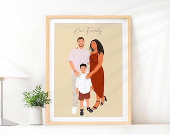 Custom Family Portrait, Family Illustration, Gift for Dad, Drawing From Photo, Memorial Gift, Personalized Family Gift, Gift for Wife