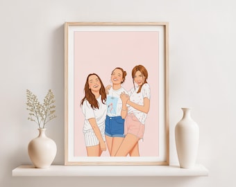 Custom Cartoon Best Friend Portrait, Personalized Gift for Her, 30th Birthday Gift, Sister Gift, Faceless Illustration, Best Friend Gift