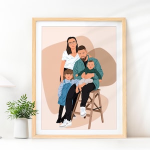 Custom Family Portrait from Photo, Cartoon Portrait, Gift For Christmas, Faceless Portrait Print, Family Illustration, Portrait Drawing