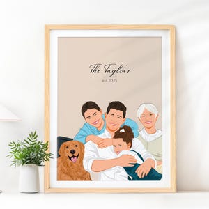 Add Loved One to Portrait, Custom Family Illustration, Memorial Gift for Grandparents, Drawing from Photo, Gift for Dad from Daughters