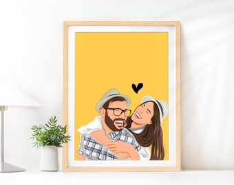 Anoniem portret, aangepaste illustratie, gepersonaliseerde foto, gepersonaliseerd portret, cadeau vriend, cadeau voor vriendin, portret stel