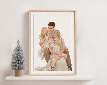 Retrato familiar personalizado, regalo de Navidad para mamá/papá, dibujo personalizado a partir de una foto