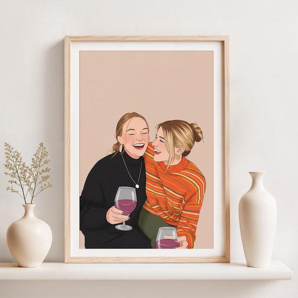 Personalisiertes bestes Freundinnen Portrait: Cartoon Illustration, Geschenk für Schwester, Geburtstagsgeschenk für Sie