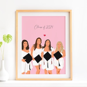 Custom Portrait, Graduation Gift for Her, Class of 2024 Portrait, Cartoon Illustration, Bestie Gift, Personalized Digital Print, Wall Art
