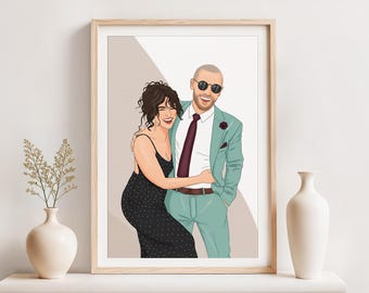 Retrato de pareja personalizado: regalo de San Valentín para él, regalo personalizado para novio, dibujo a partir de una foto.