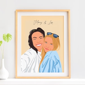 Cartoon Illustration, Custom Portrait from Photo, Personalized Gift for Her, Faceless Drawing, Last Minute Gift, Wall Art, Friendship Gift